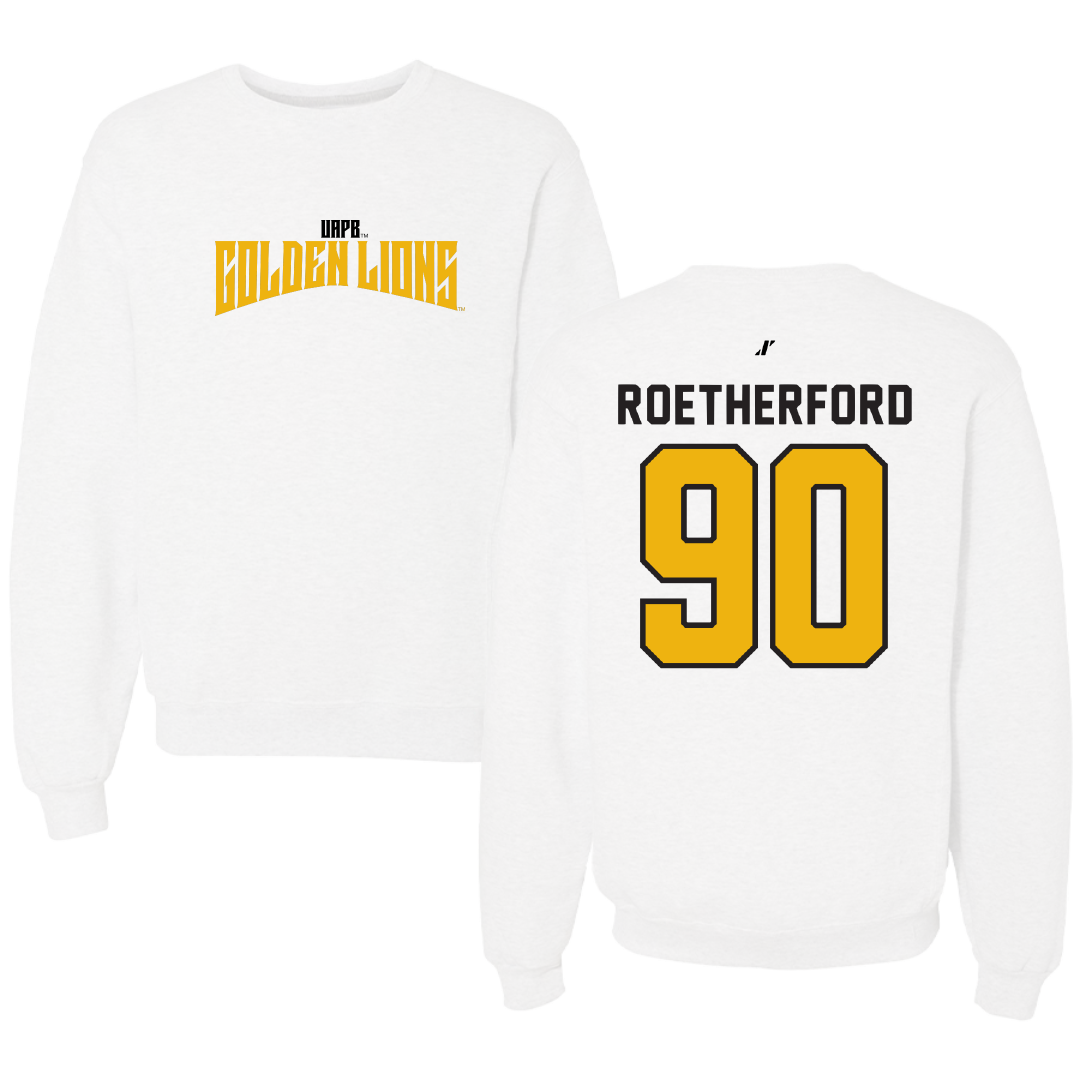 University of Arkansas-Pine Bluff Football White Classic Crewneck - #90 Cameron Roetherford
