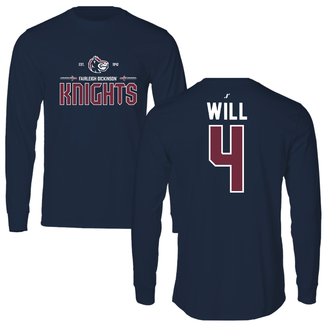 Fairleigh Dickinson University-Metropolitan Campus Baseball Navy General Performance Long Sleeve - #4 Zack Will