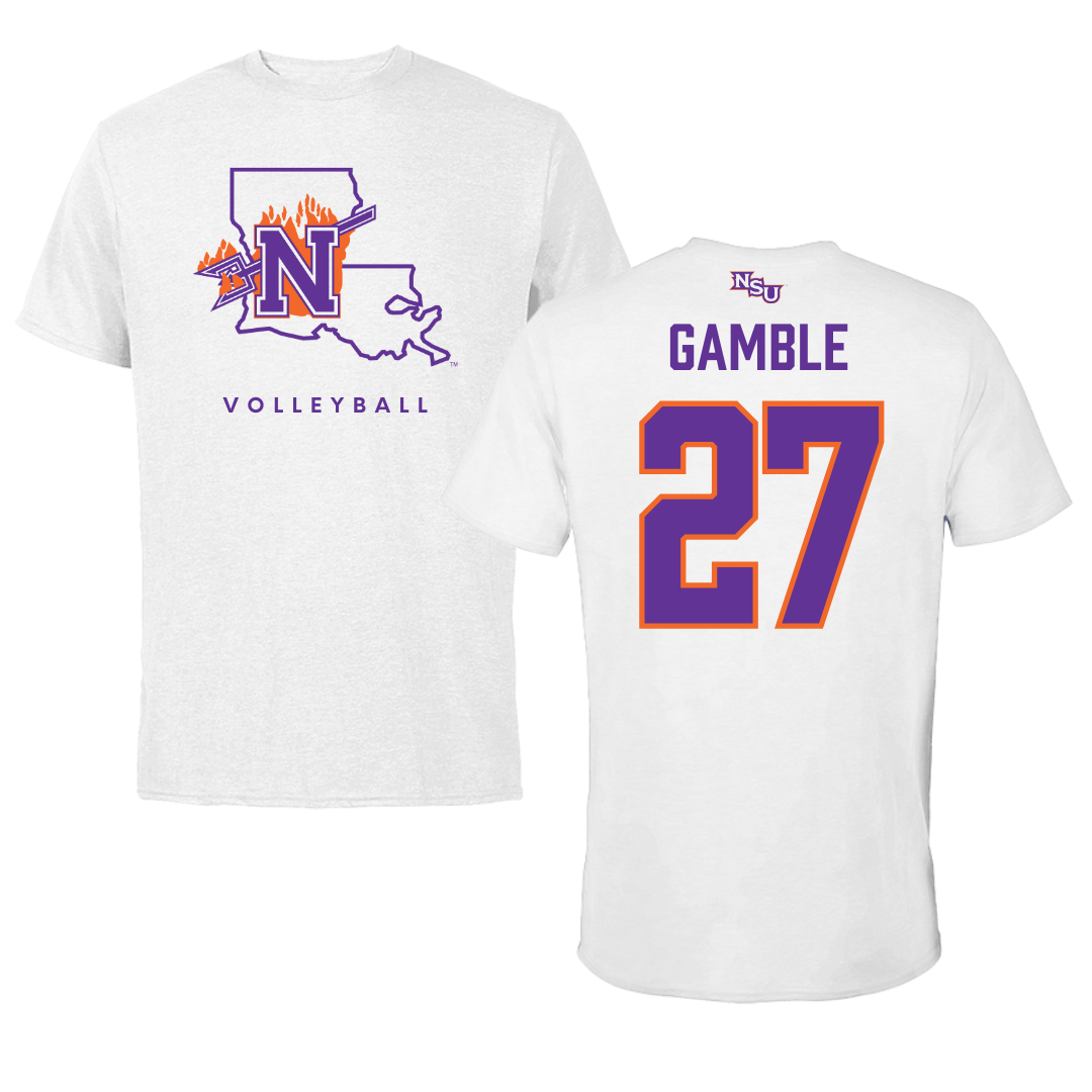 Northwestern State University Volleyball White Performance Tee - #27 Jordan Gamble