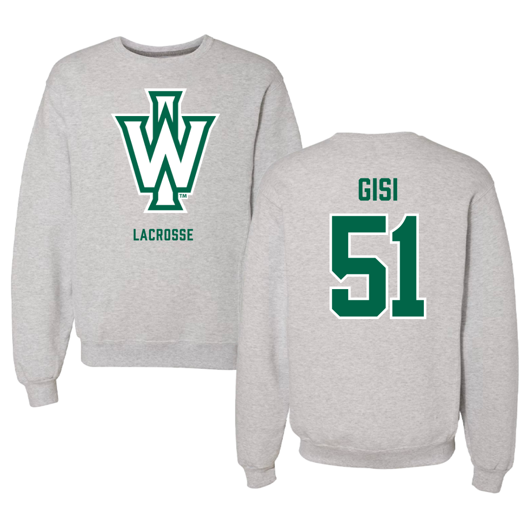 Illinois Wesleyan University Lacrosse Gray Crewneck - #51 Jake Gisi