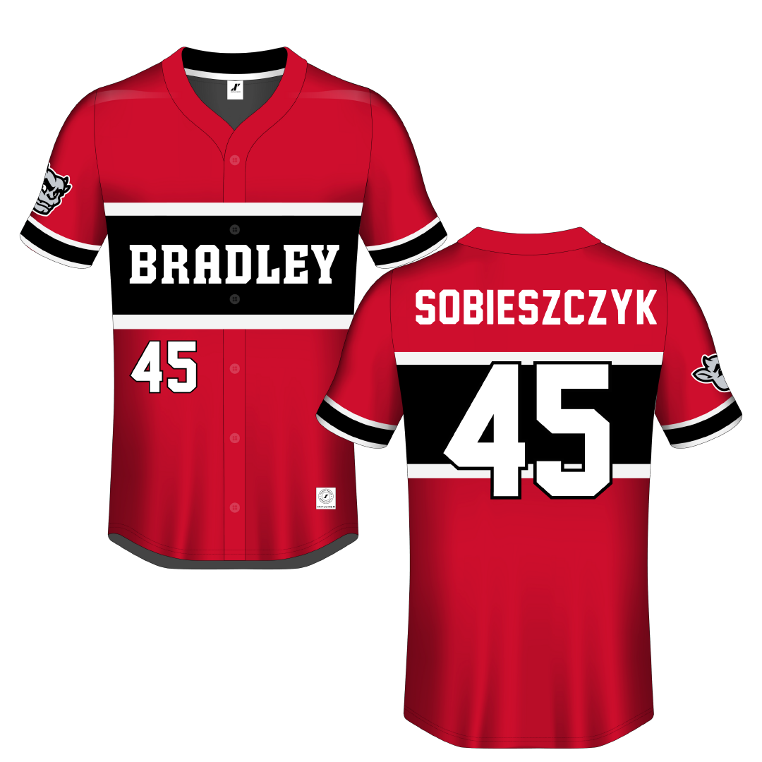 Bradley University Red Button-Down Jersey - #45 Isaac Sobieszczyk