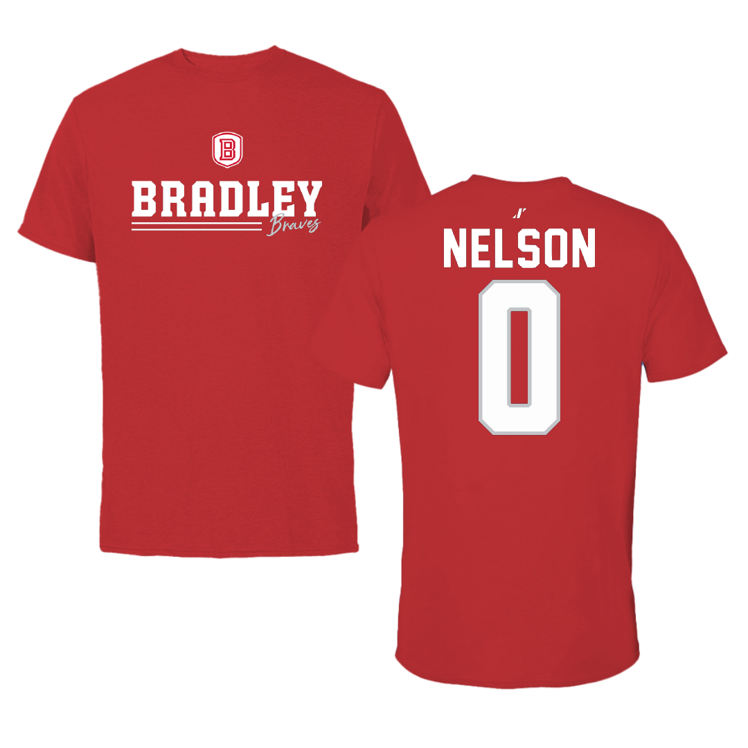 Bradley University Basketball Red General Performance Tee - #0 Kaylen Nelson