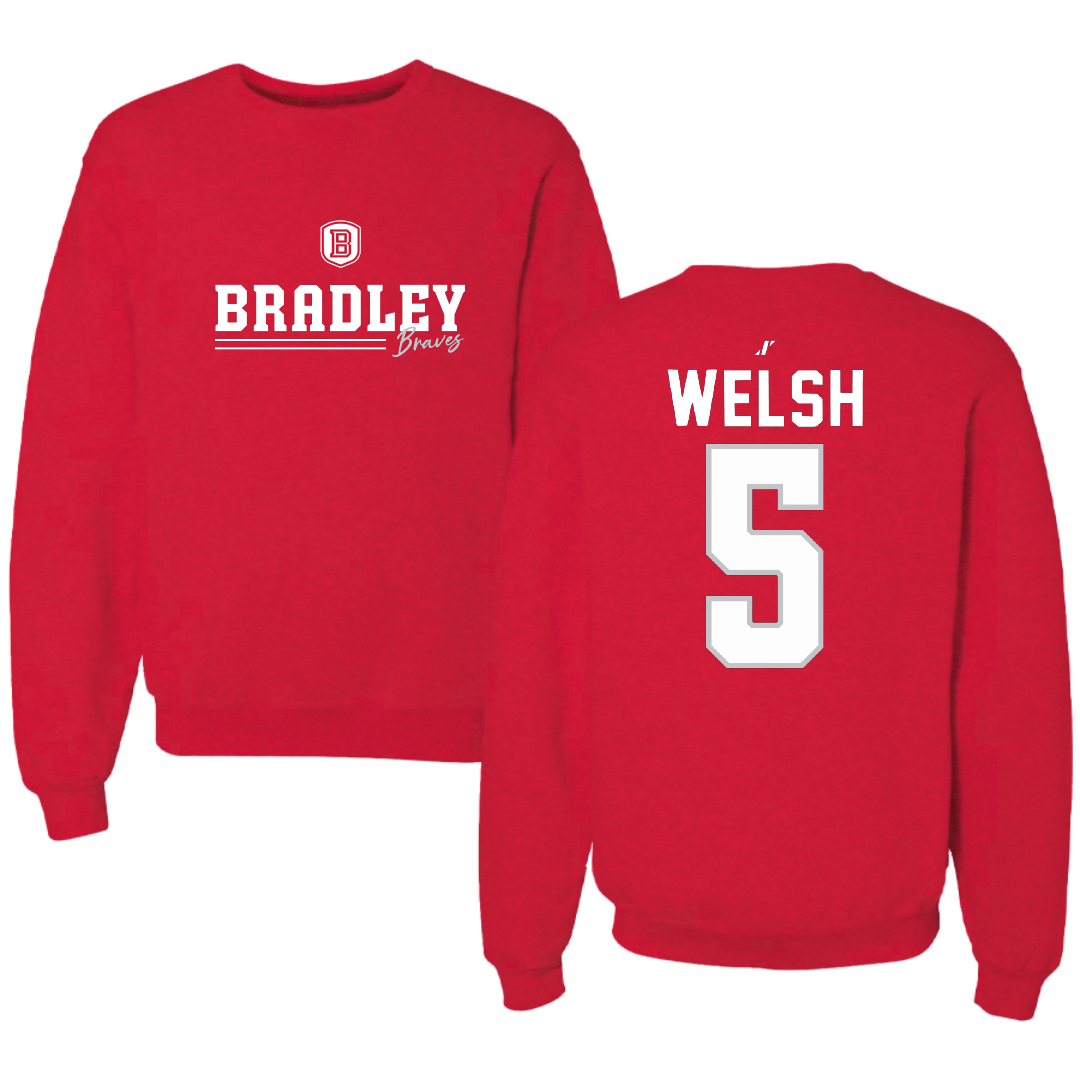 Bradley University Softball Red General Crewneck - #5 Addie Welsh