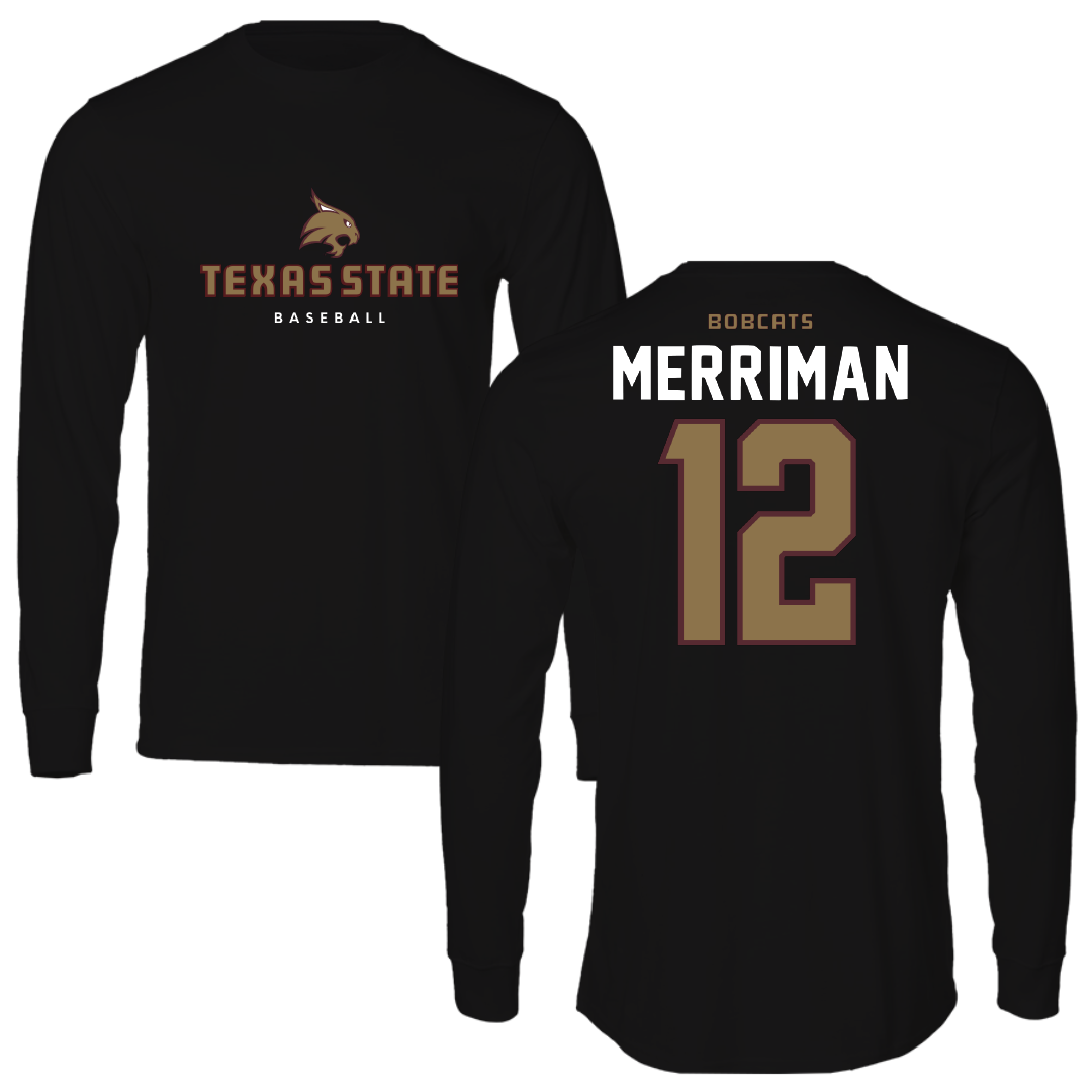Texas State University Baseball Black Long Sleeve - #12 Ben Merriman