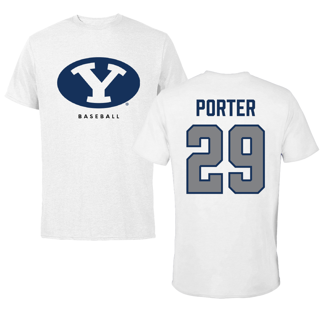 Brigham Young University Baseball White Performance Tee - #29 Jake Porter