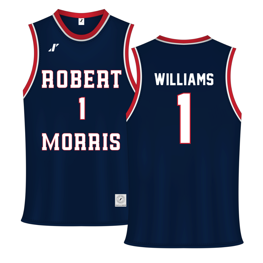 Robert Morris University Navy RMU Basketball Jersey - #1 Justice Williams