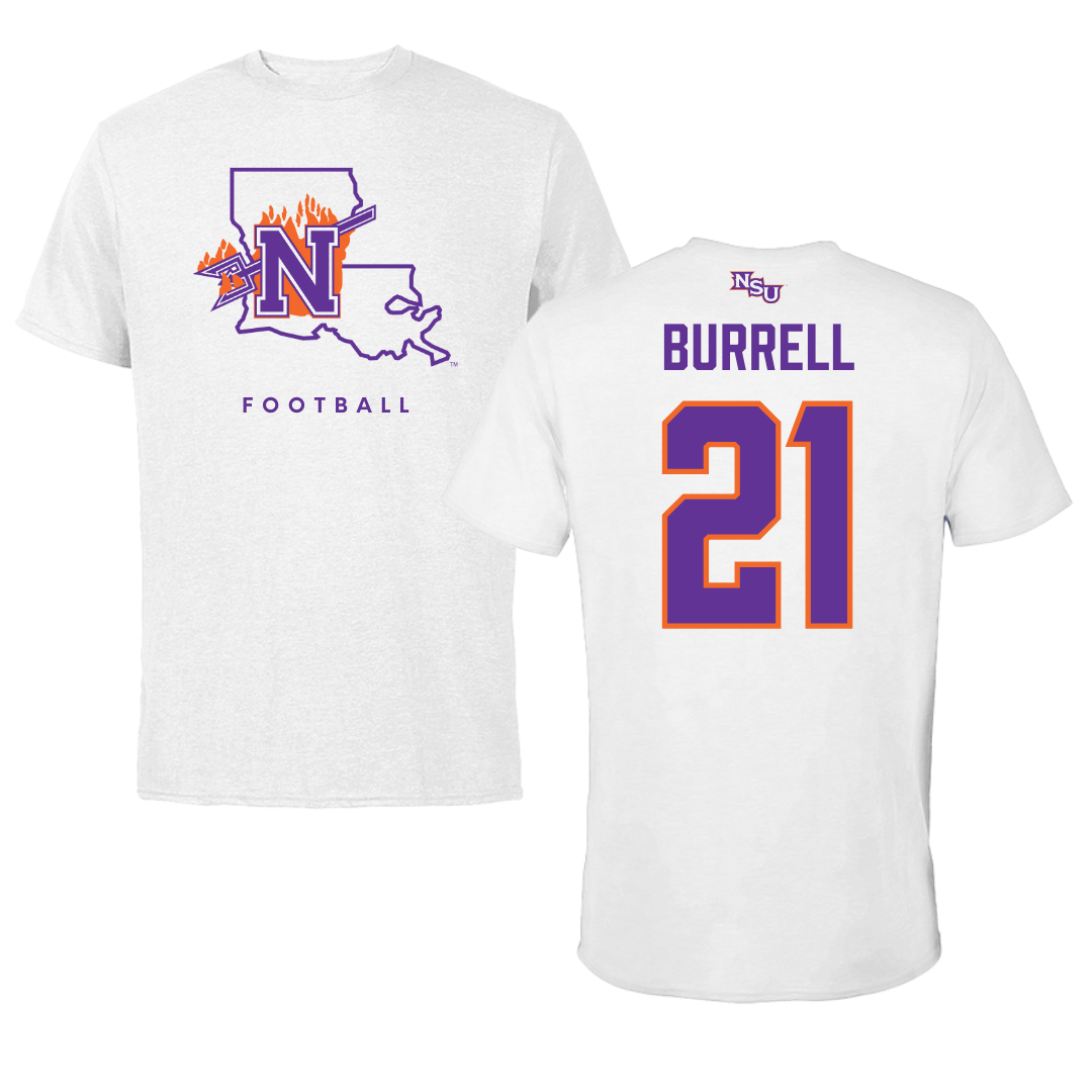 Northwestern State University Football White Performance Tee - #21 Kolbe Burrell