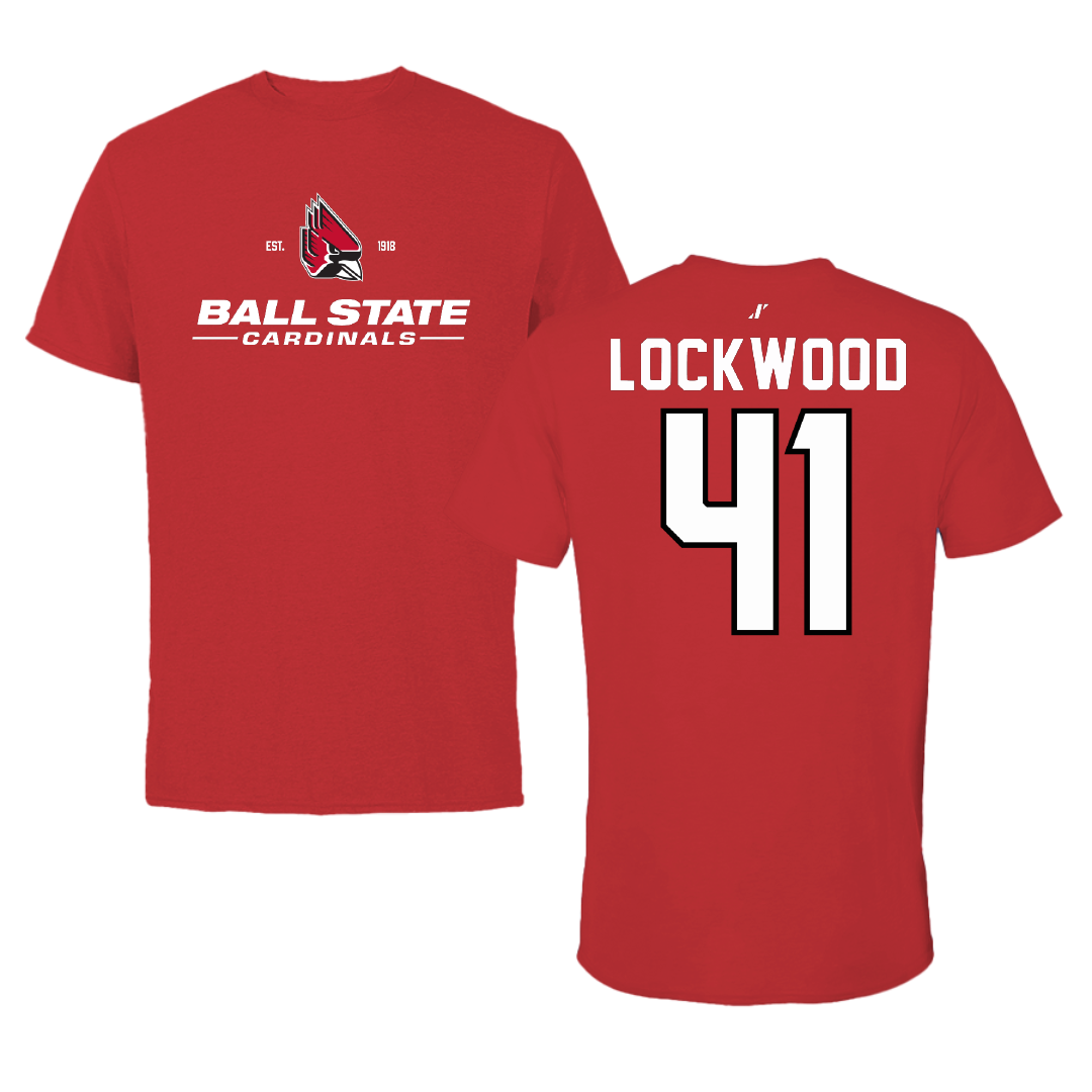 Ball State University Baseball Red General Performance Tee - #41 Caden Lockwood