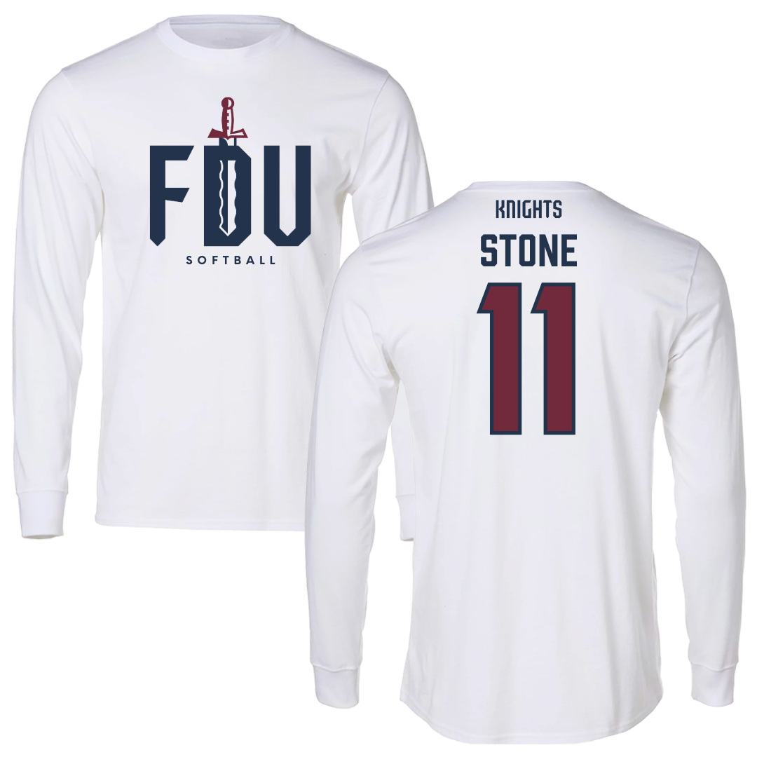 Fairleigh Dickinson University-Metropolitan Campus Softball White Long Sleeve - #11 Ayden Stone