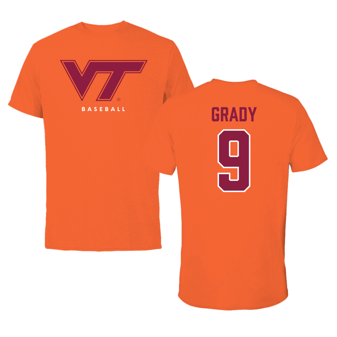 Virginia Tech Baseball True Orange Tee - #9 Clay Grady