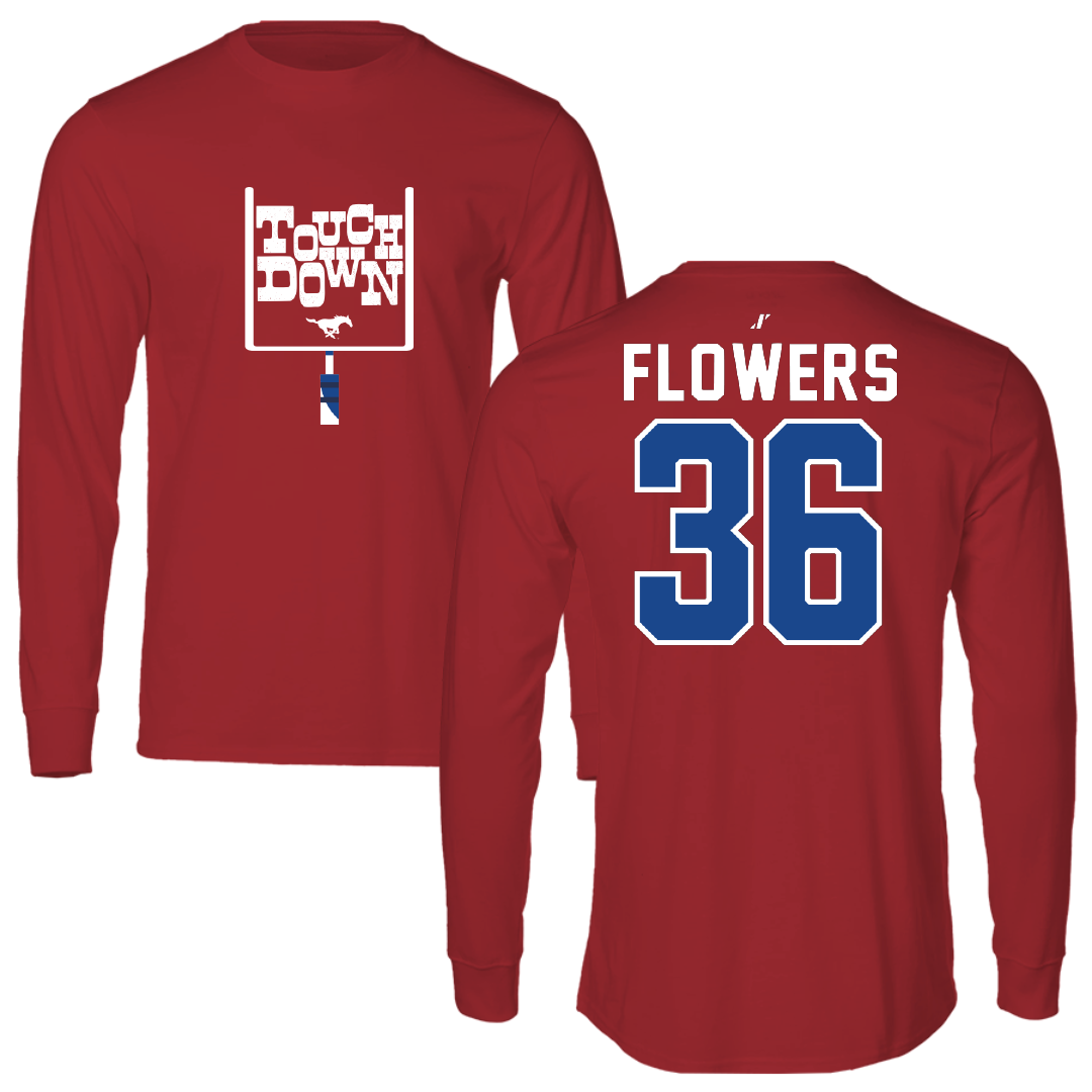Southern Methodist University Football Canvas Red Touchdown Long Sleeve - #36 Braeden Flowers