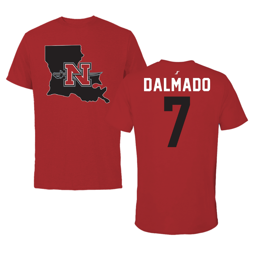 Nicholls State University Football Canvas Red State Tee - #7 Jake Dalmado