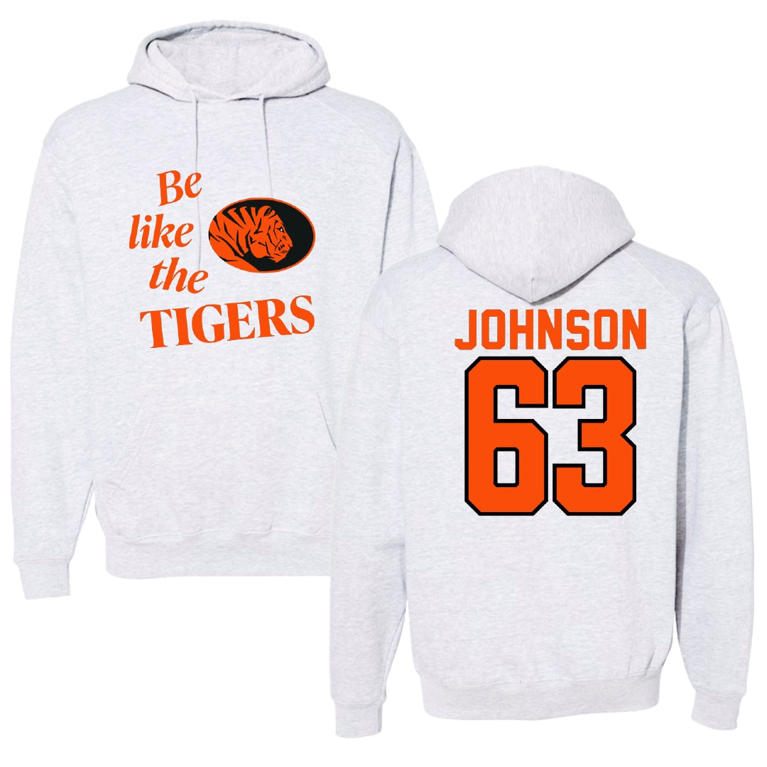 East Central University Football Light Gray Be Like Us Hoodie - #63 Tyson Johnson