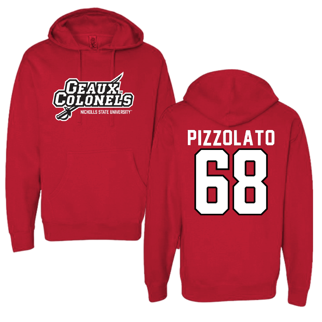 Nicholls State University Football Red General Hoodie - #68 Robbie Pizzolato