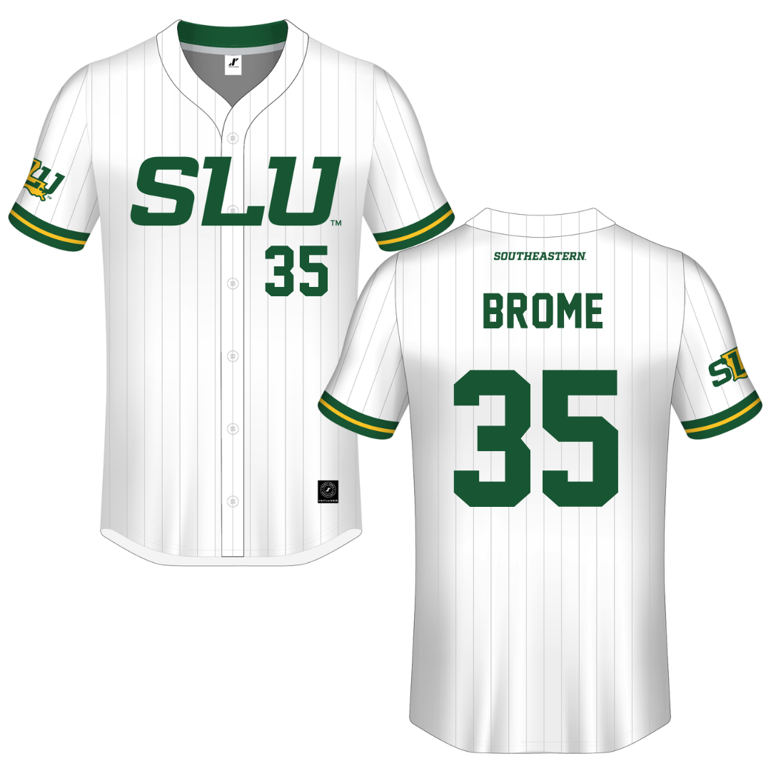 Southeastern Louisiana University White Pinstripe Button-Down Jersey - #35 Ryan Brome