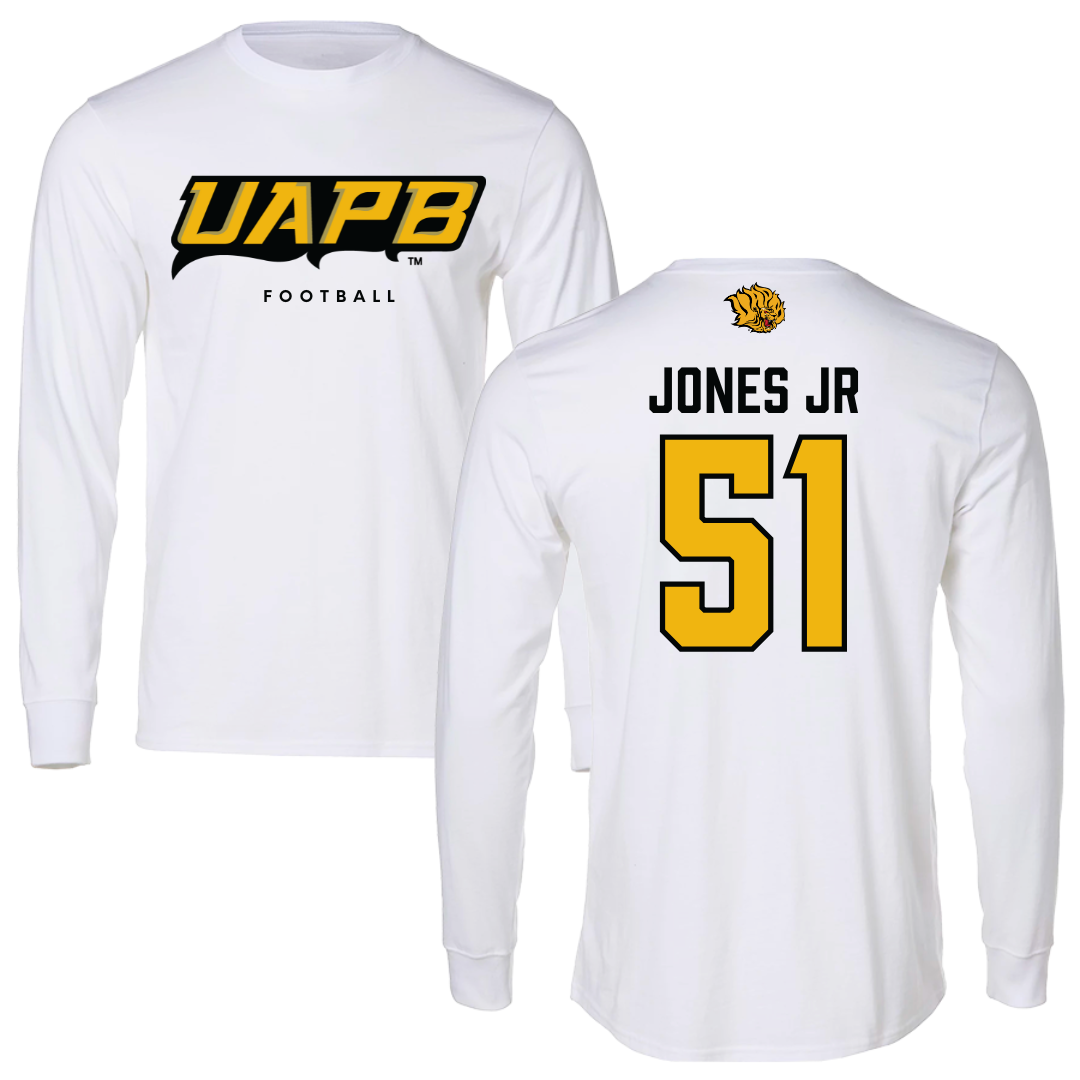 University of Arkansas-Pine Bluff Football White Performance Long Sleeve - #51 Rolando Jones Jr