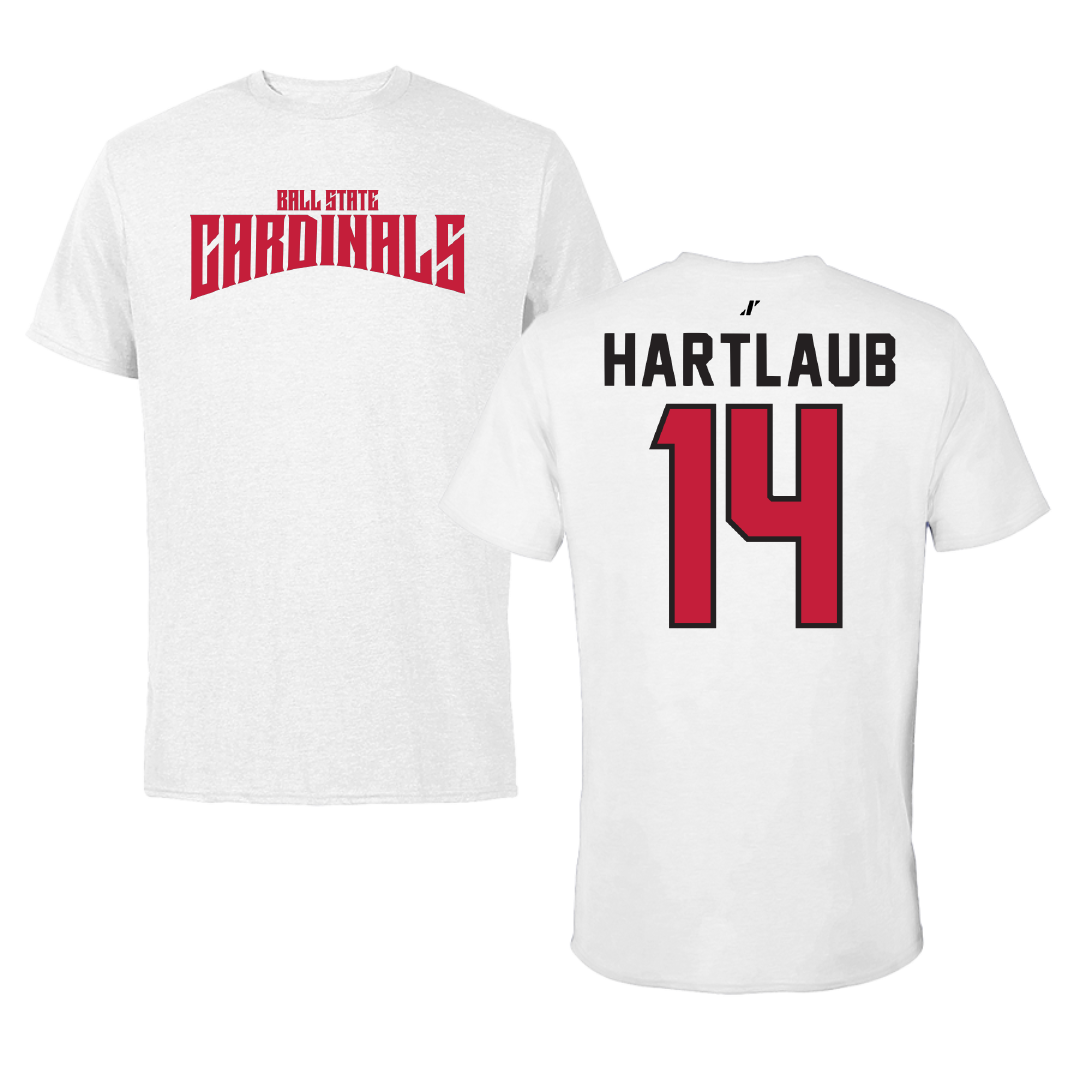 Ball State University Baseball White Classic Performance Tee - #14 Jacob Hartlaub