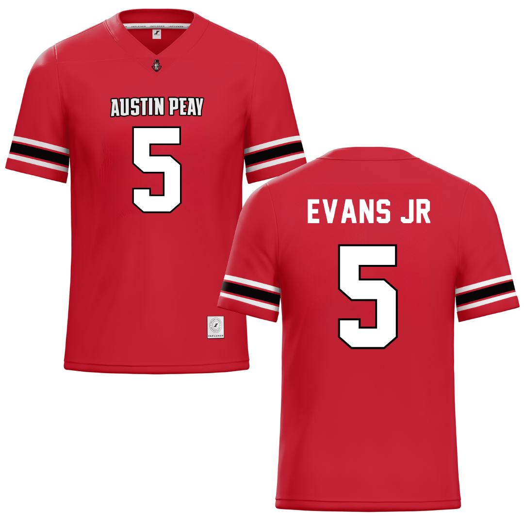Austin Peay State University Red Football Jersey - #5 CJ Evans Jr