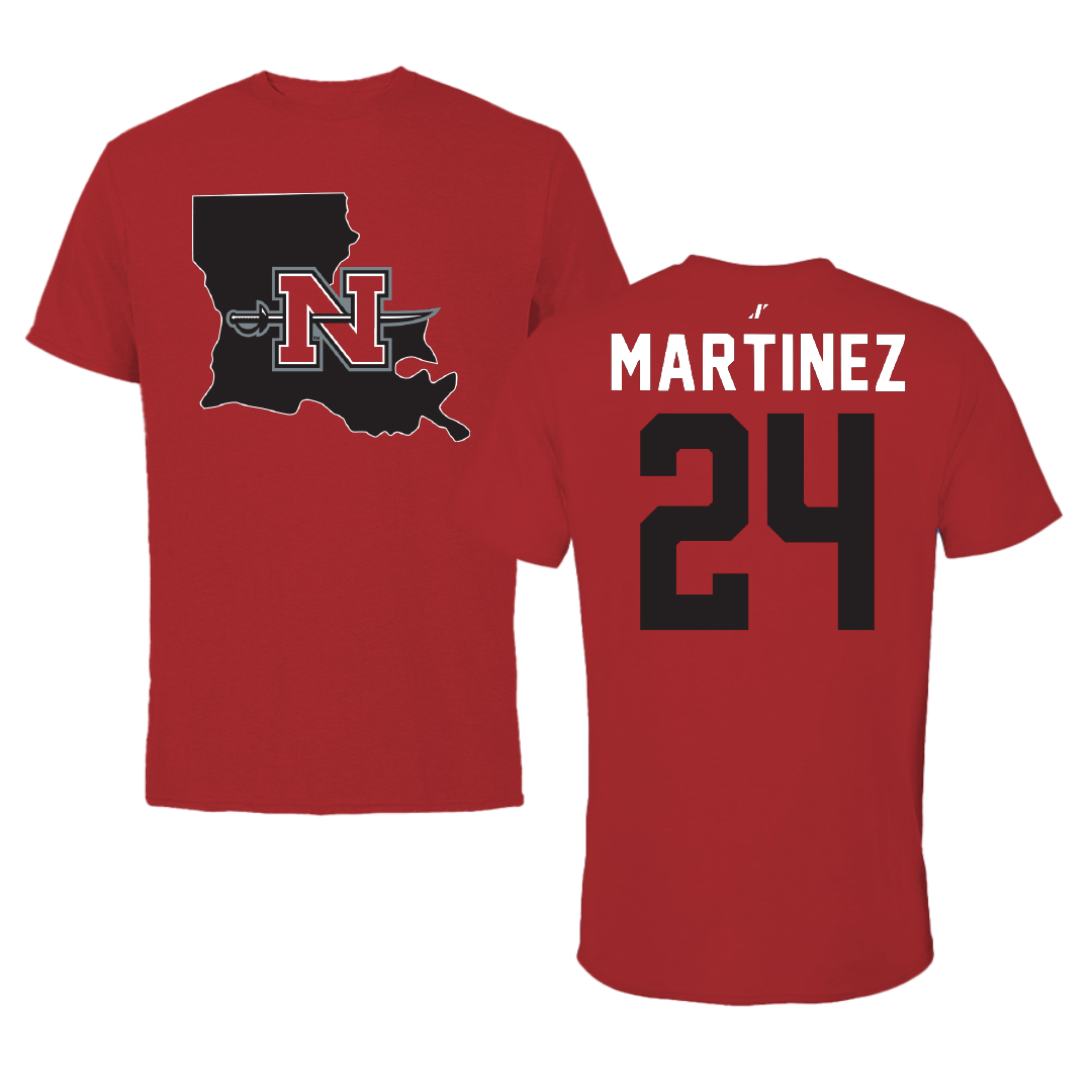 Nicholls State University Basketball Canvas Red State Tee - #24 Marypaz Martinez