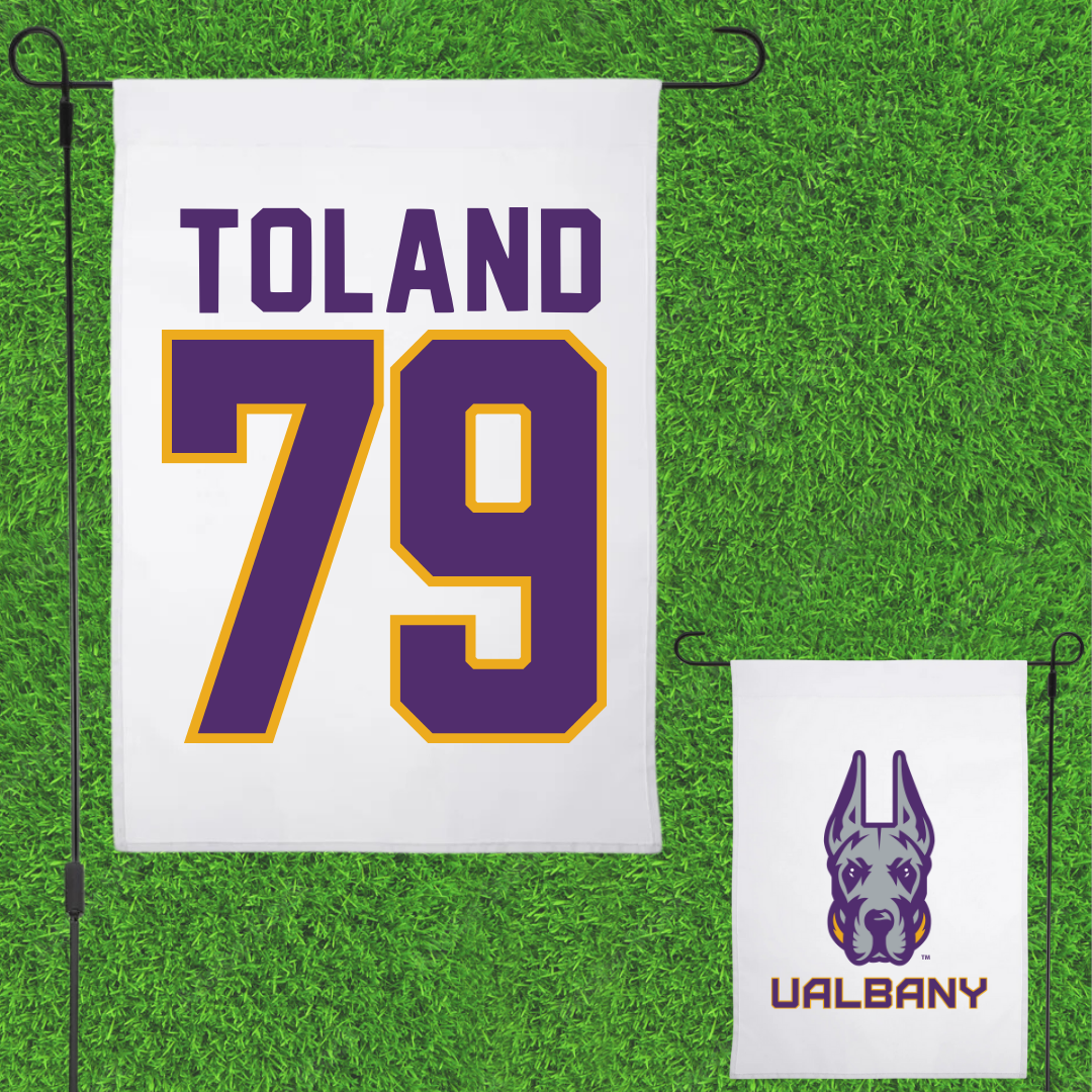 University at Albany Football White Garden Flag - #79 Ondre Toland