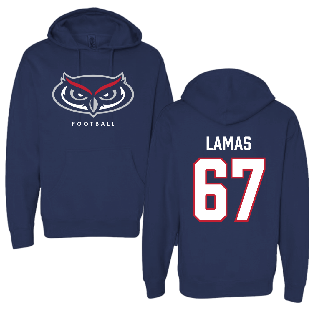 Florida Atlantic University Football Navy Mascot Hoodie - #67 Andre Lamas