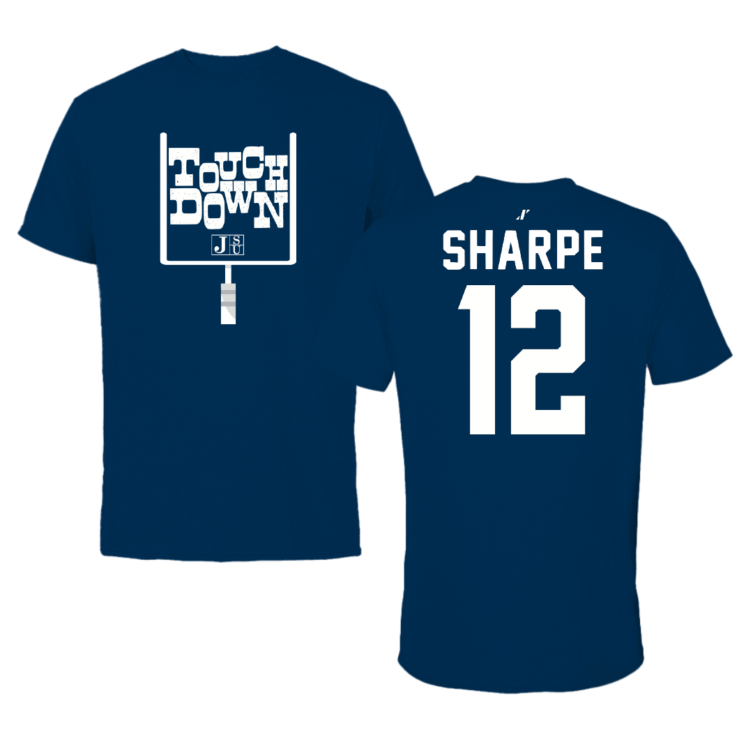 Jackson State University Football Navy Touchdown Tee - #12 Nireek Sharpe