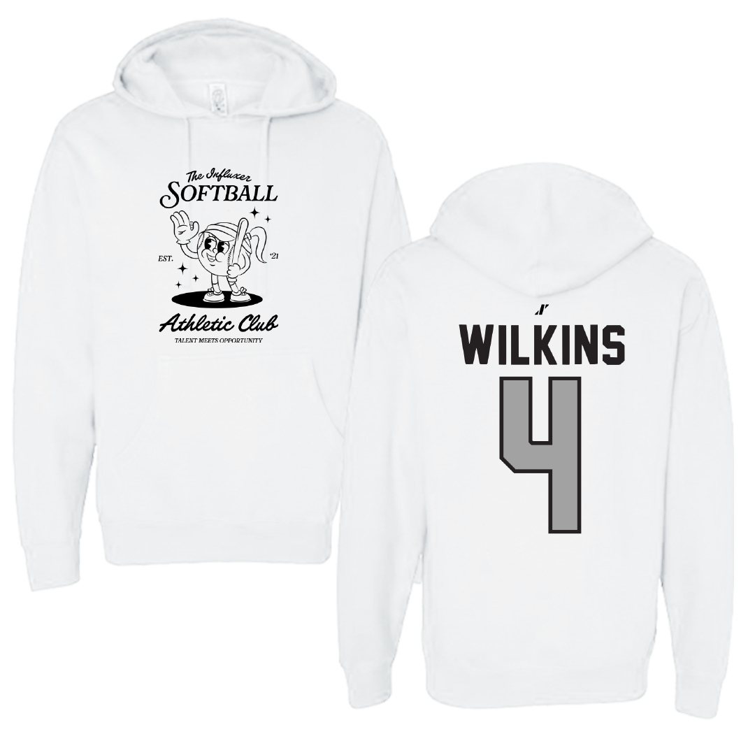 Softball White Influxer Athletic Club Hoodie - #4 Kinley Wilkins