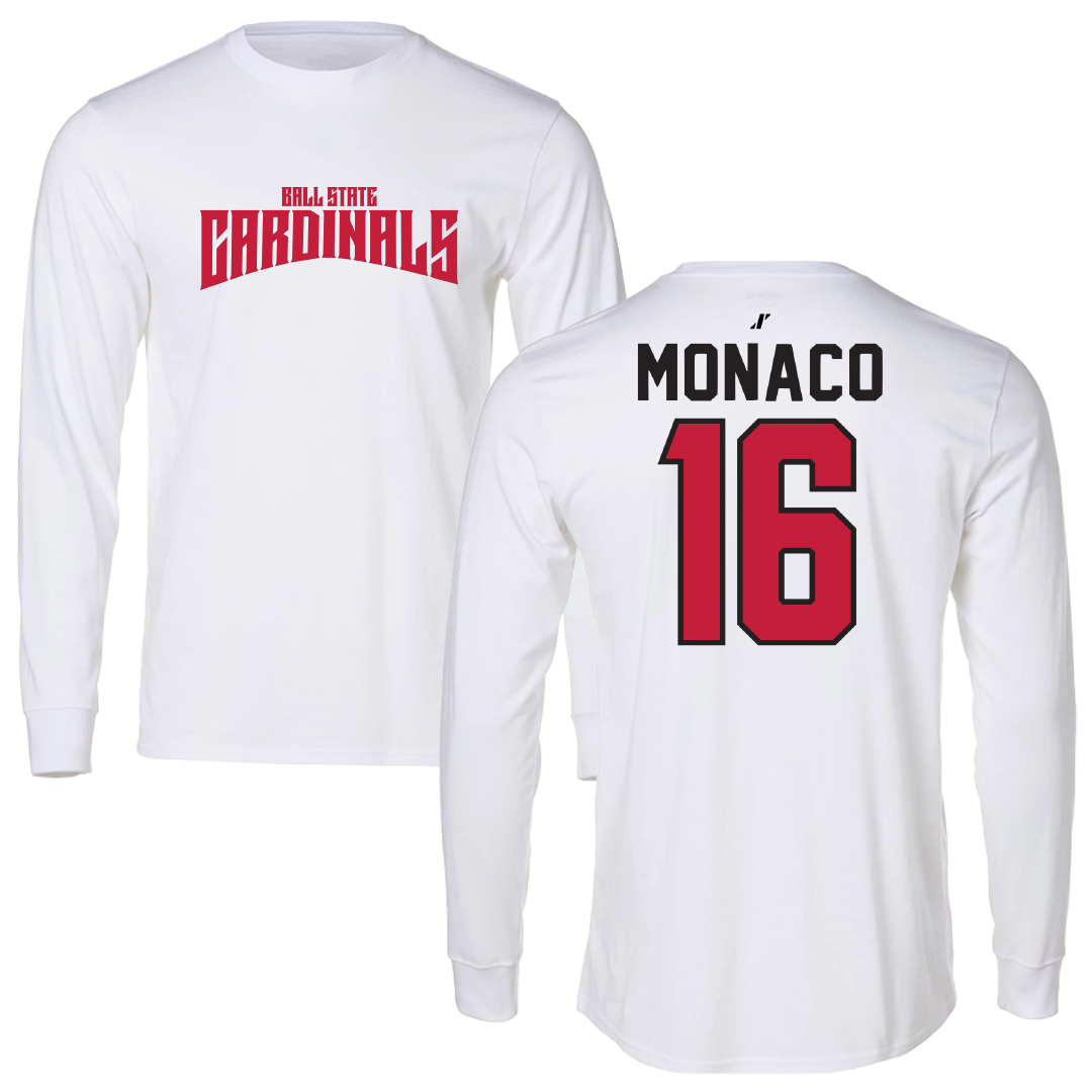 Ball State University Soccer White Classic Long Sleeve - #16 Tori Monaco