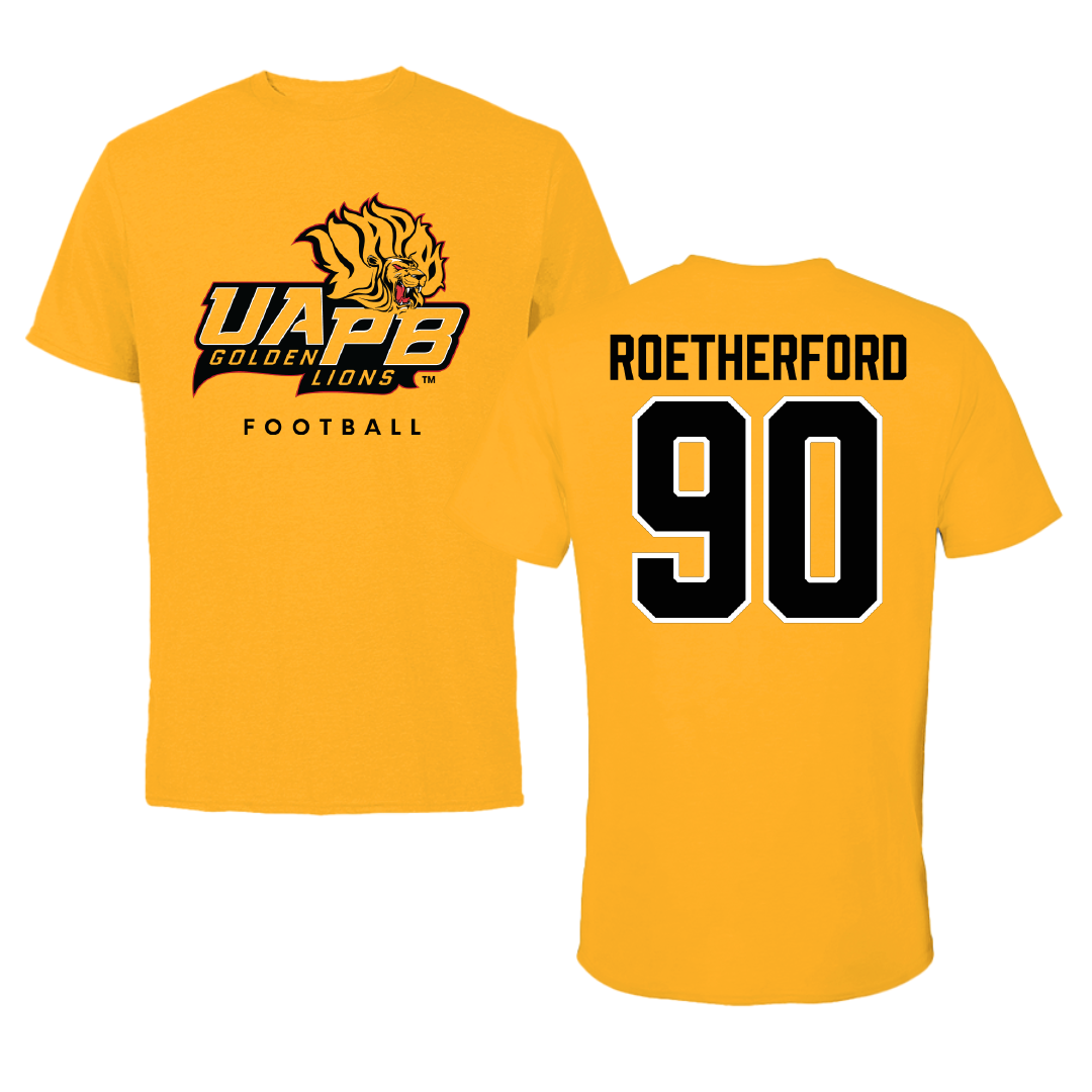 University of Arkansas-Pine Bluff Football Gold Tee - #90 Cameron Roetherford