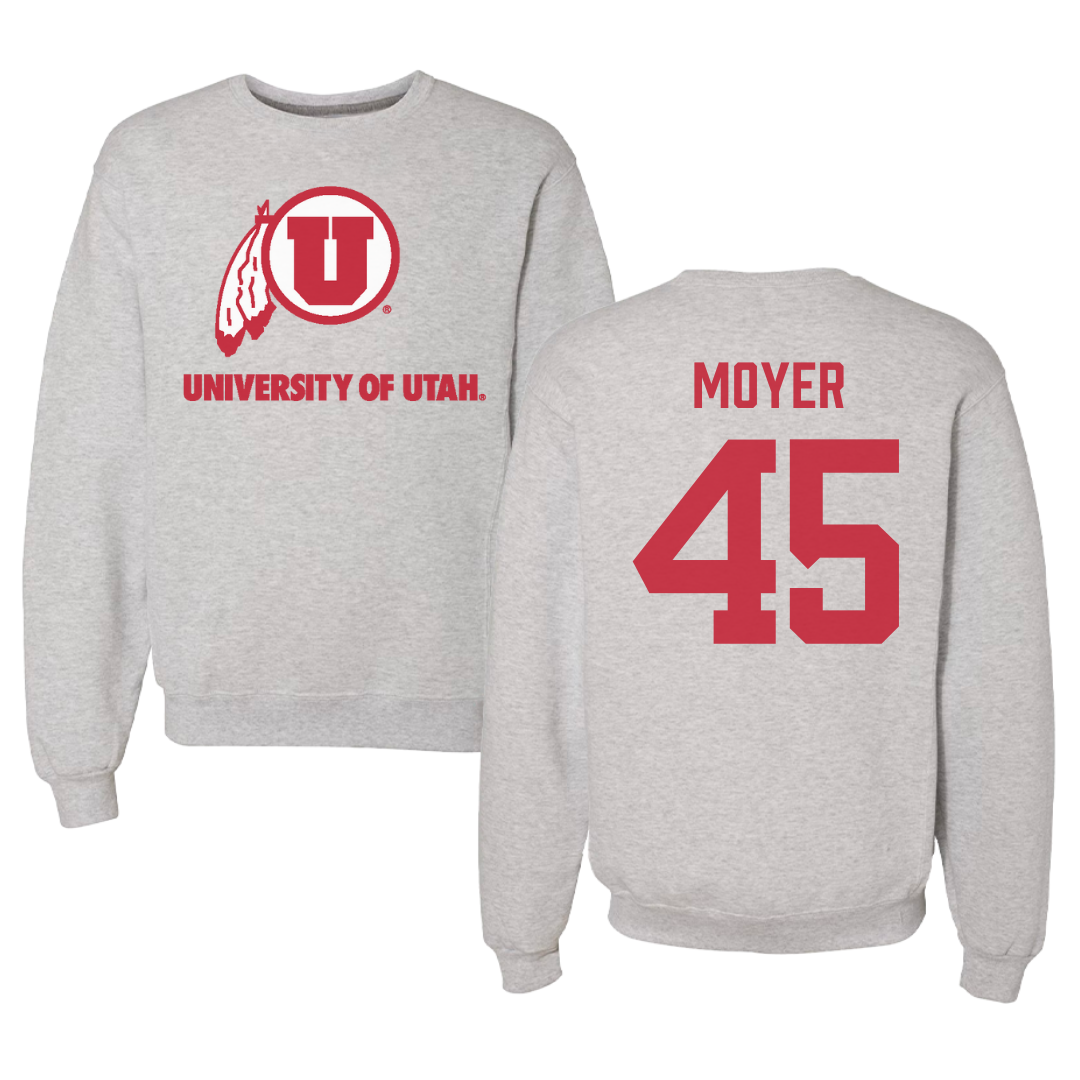 University of Utah Lacrosse Gray Crewneck - #45 Carson Moyer