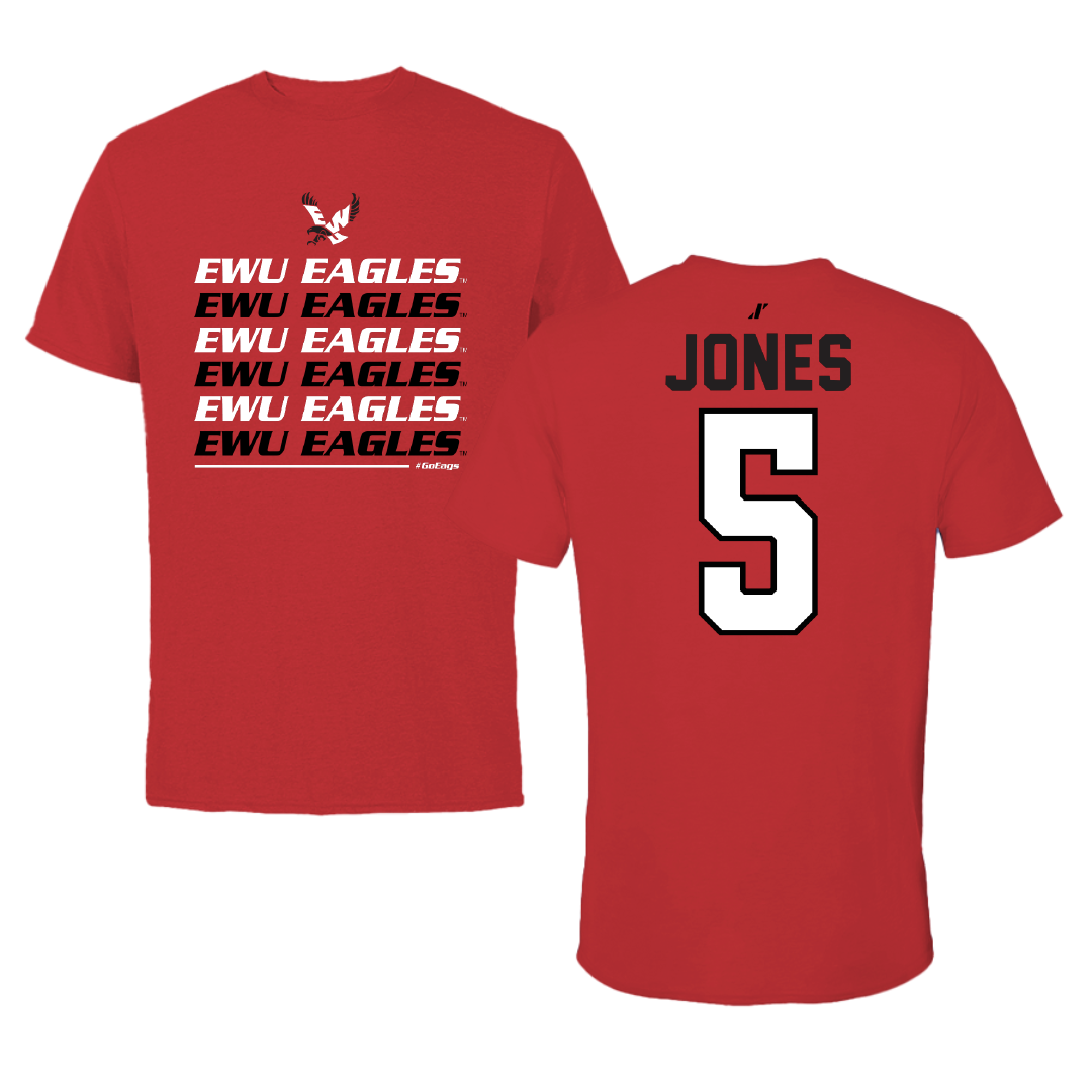 Eastern Washington University Football Red General Performance Tee - #5 Zion Jones