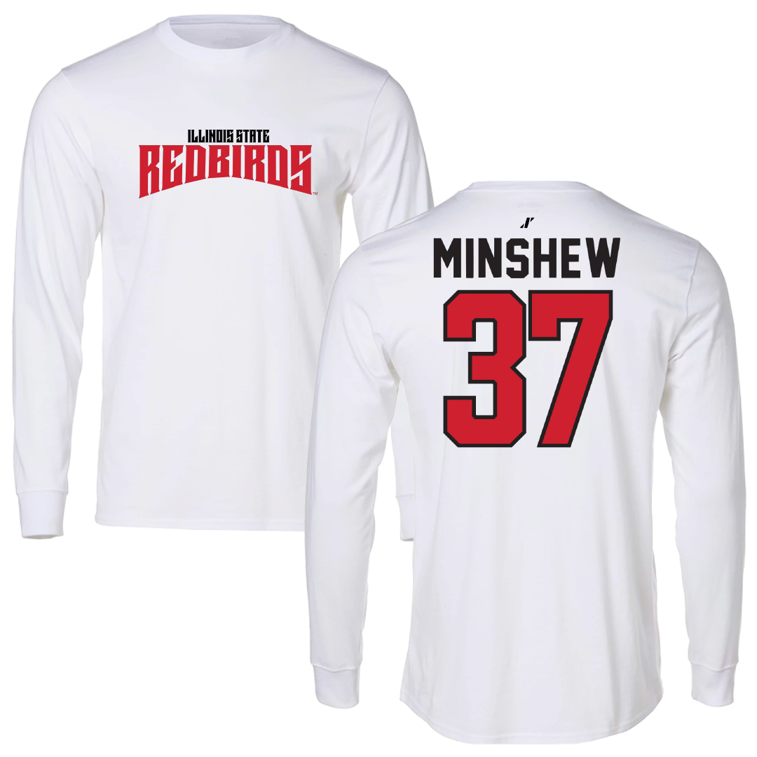 Illinois State University Baseball White Classic Performance Long Sleeve - #37 Lawson Minshew