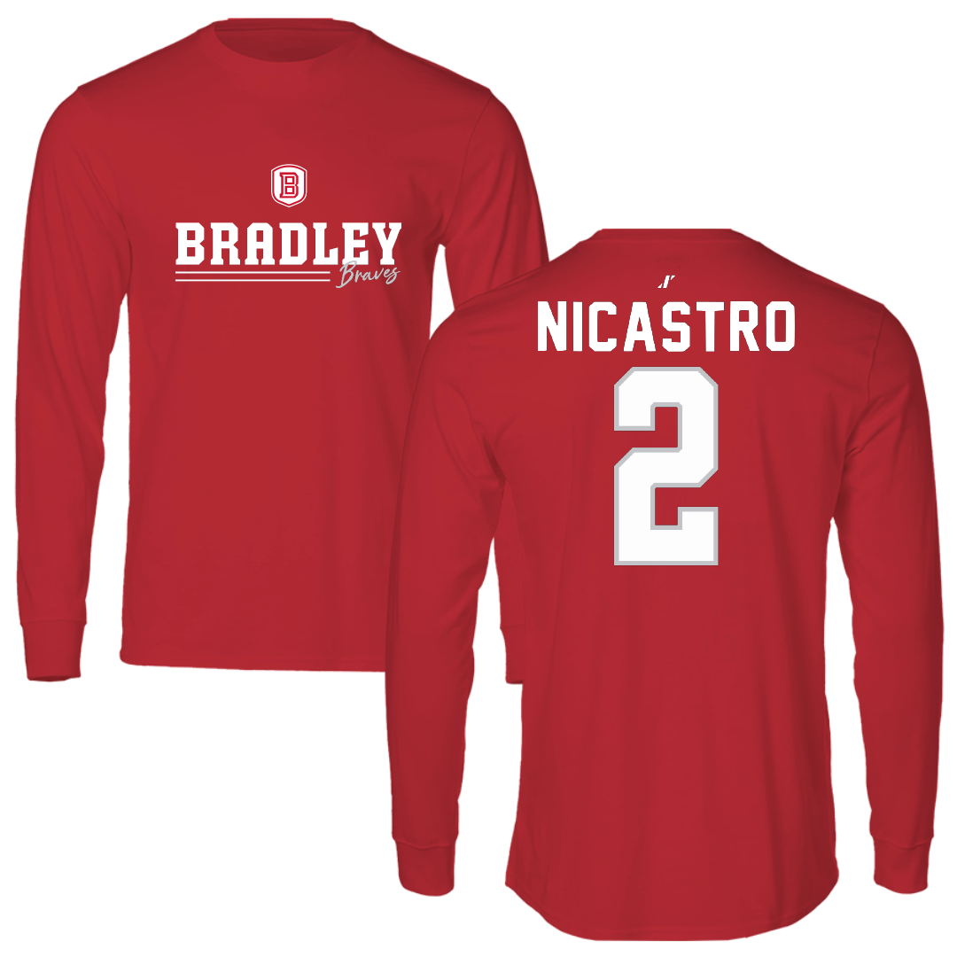 Bradley University Soccer Red General Performance Long Sleeve - #2 Alex Nicastro
