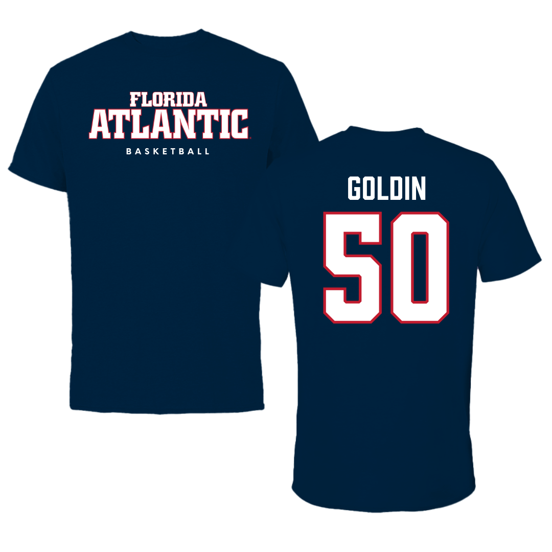 Florida Atlantic University Basketball Navy Block Performance Tee - #50 Vladislav Goldin