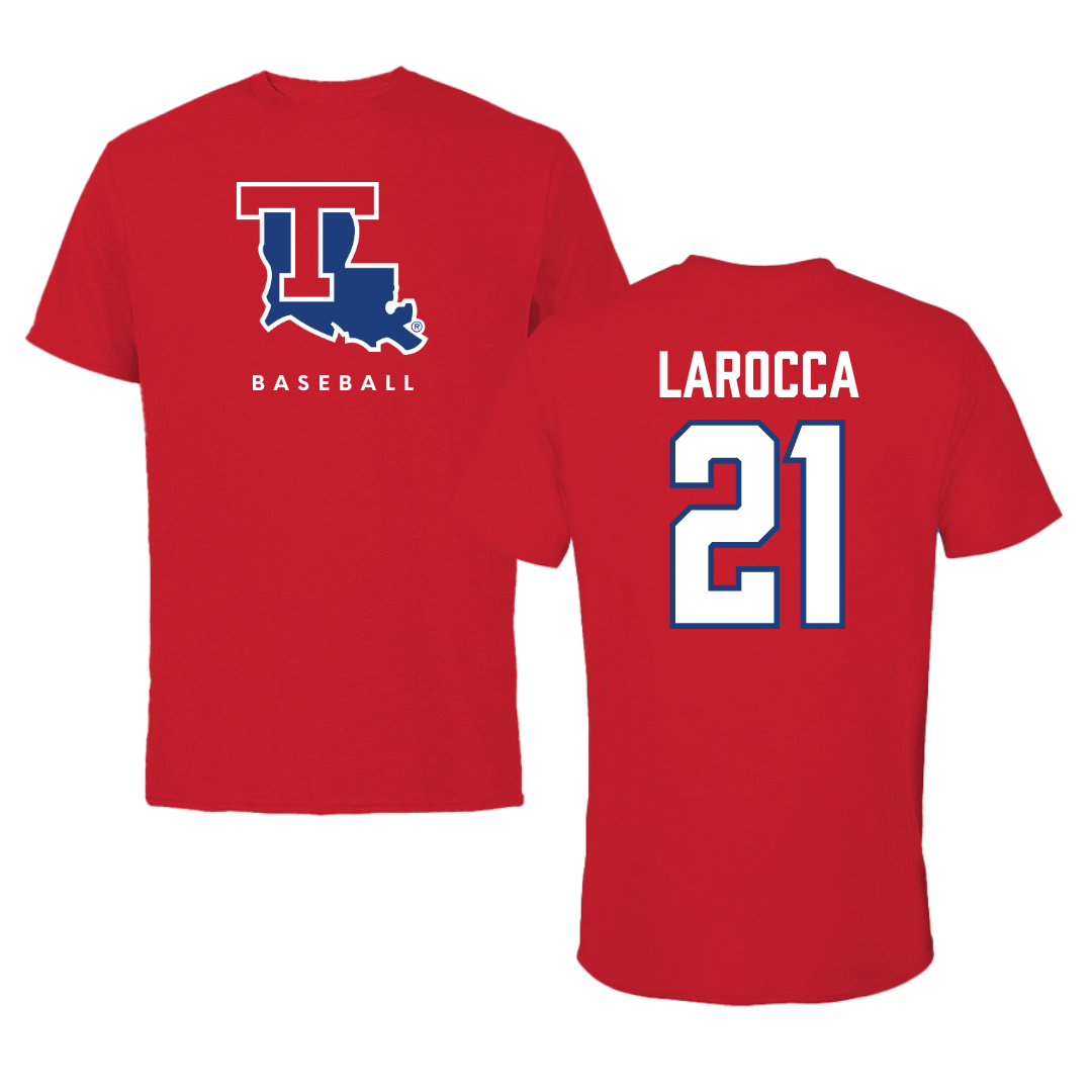 Louisiana Tech University Baseball Red Performance Tee - #21 Jake LaRocca
