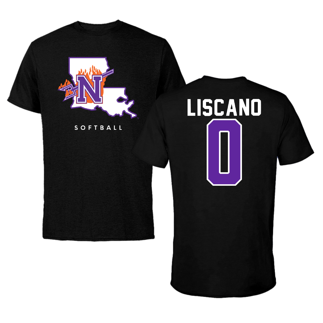 Northwestern State University Softball Black Block Tee - #0 Mia Liscano