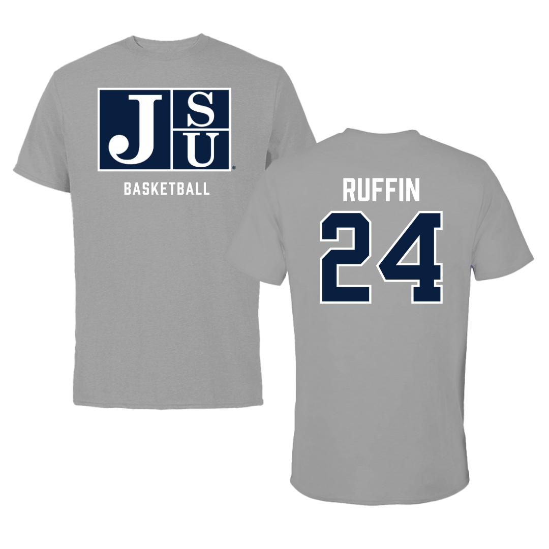 Jackson State University Basketball Gray Tee - #24 Daeshun Ruffin