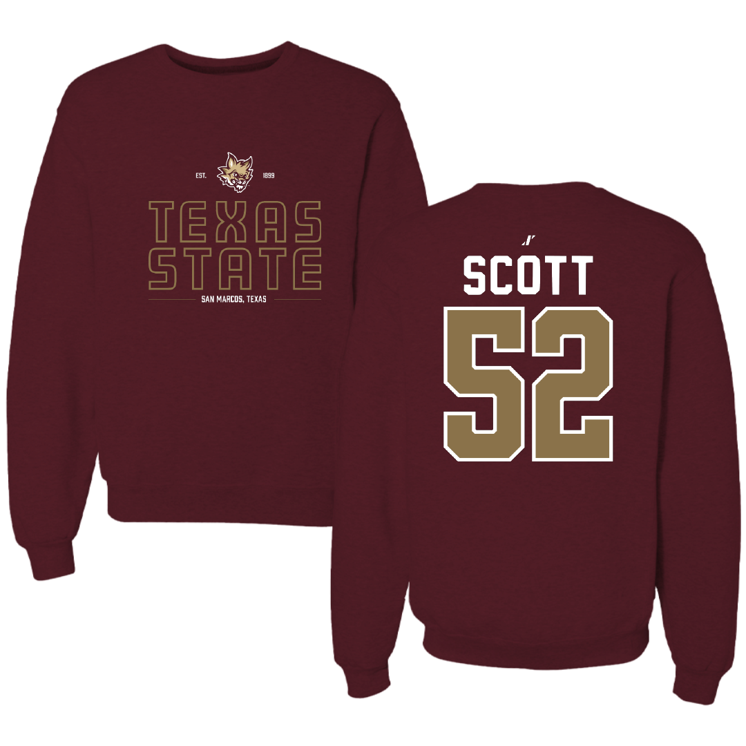 Texas State University Football Maroon General Crewneck - #52 Trenton Scott