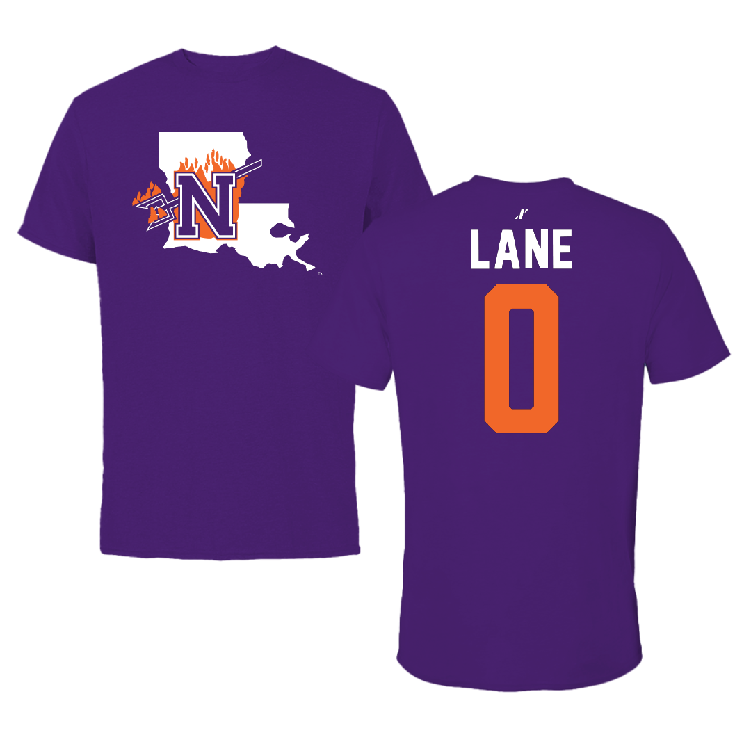 Northwestern State University Basketball Purple State Tee - #0 Jimel Lane
