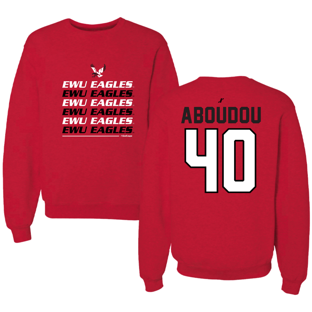 Eastern Washington University Football Red General Crewneck - #40 Amdane Aboudou