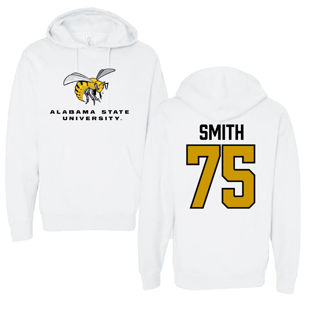 Alabama State University Football White Block Hoodie - #75 Cameron Smith