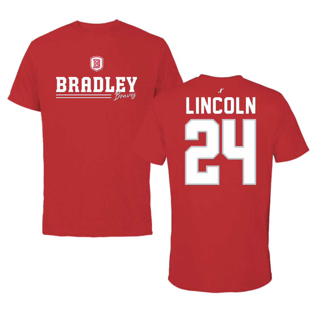 Bradley University Baseball Red General Tee - #24 Jack Lincoln