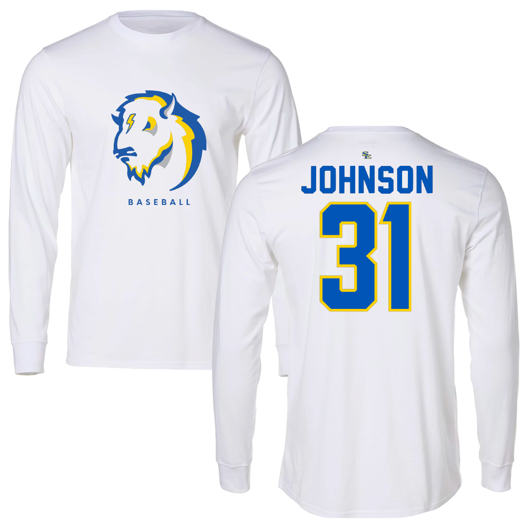 Southeastern Oklahoma State University Baseball White Performance Long Sleeve - #31 Luke Johnson
