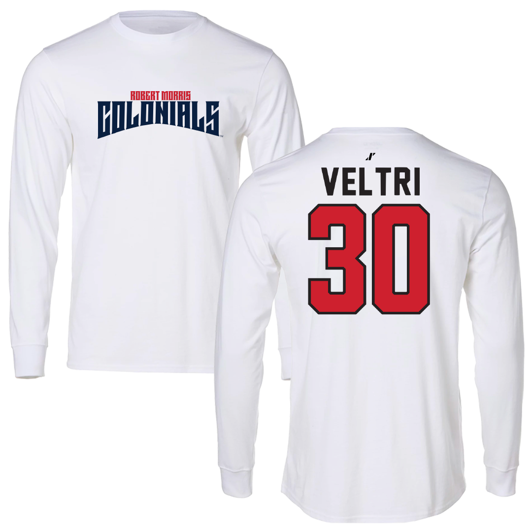 Robert Morris University Ice Hockey White Classic Long Sleeve - #30 Chad Veltri