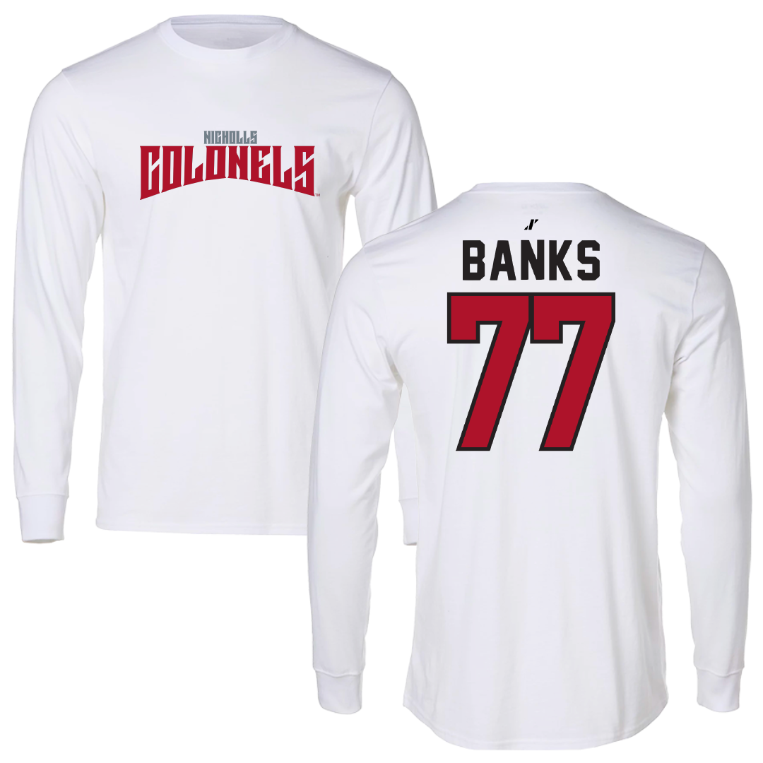 Nicholls State University Football White Classic Long Sleeve - #77 Cam Banks