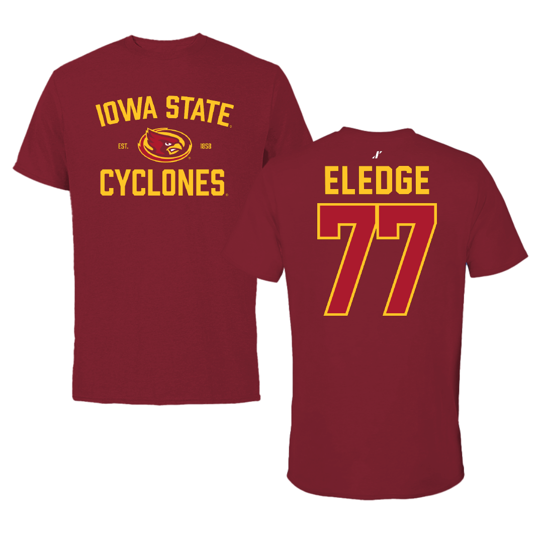 Iowa State University Football Cardinal General Tee - #77 Easton Eledge