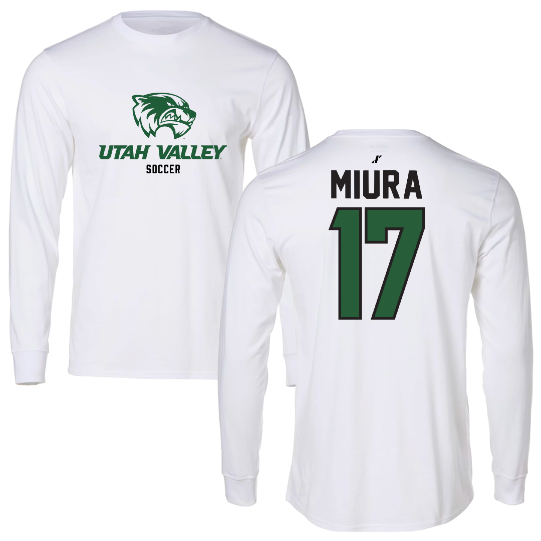 Utah Valley University Soccer White Classic Performance Long Sleeve - #17 Ura Miura