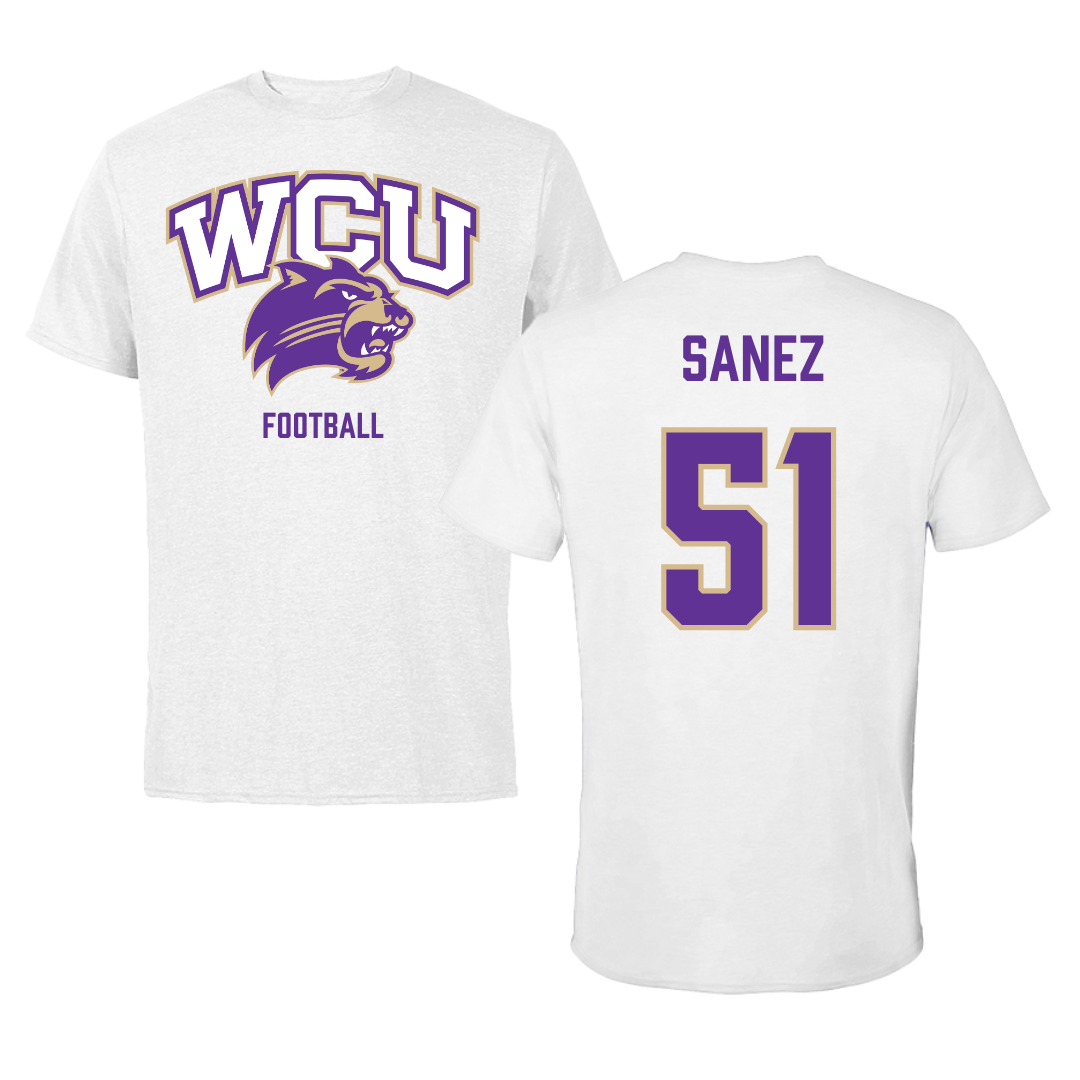 Western Carolina University Football White Tee - #51 Aaron Sanez