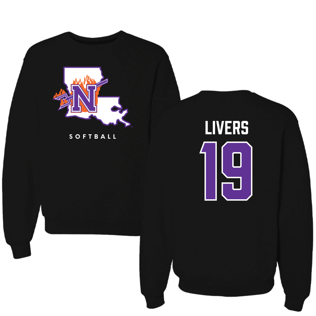 Northwestern State University Softball Black Block Crewneck - #19 Sophia Livers