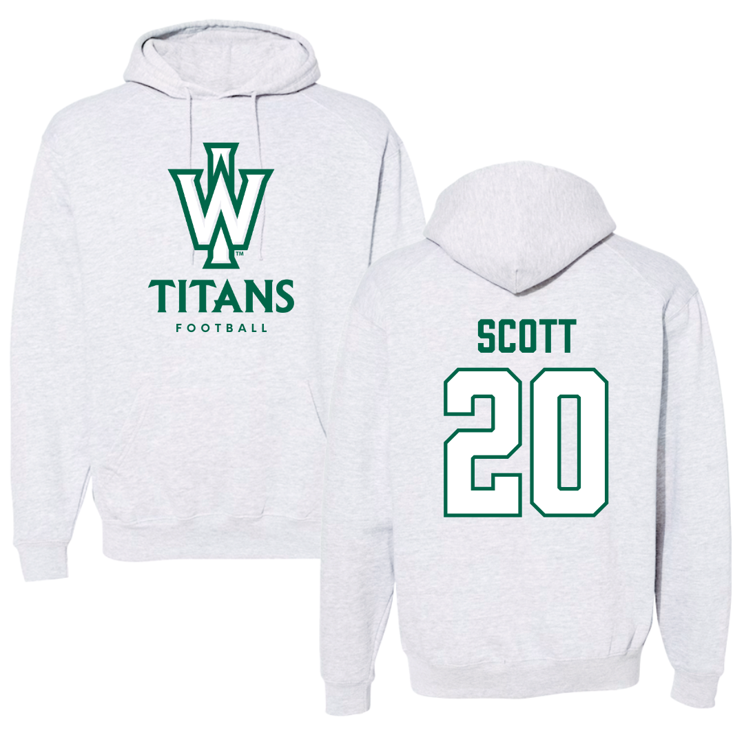 Illinois Wesleyan University Football Gray Hoodie - #20 Jahari Scott